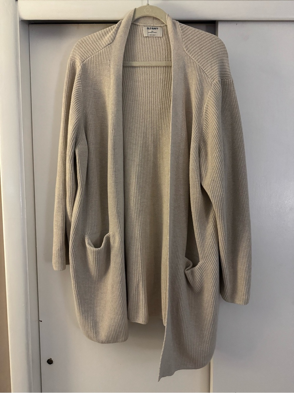 Old Navy Women's Cream Open-Front Rib Cardigan with Pockets